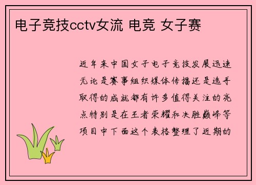 电子竞技cctv女流 电竞 女子赛