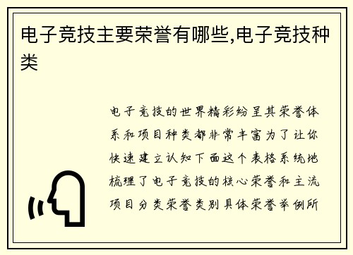 电子竞技主要荣誉有哪些,电子竞技种类